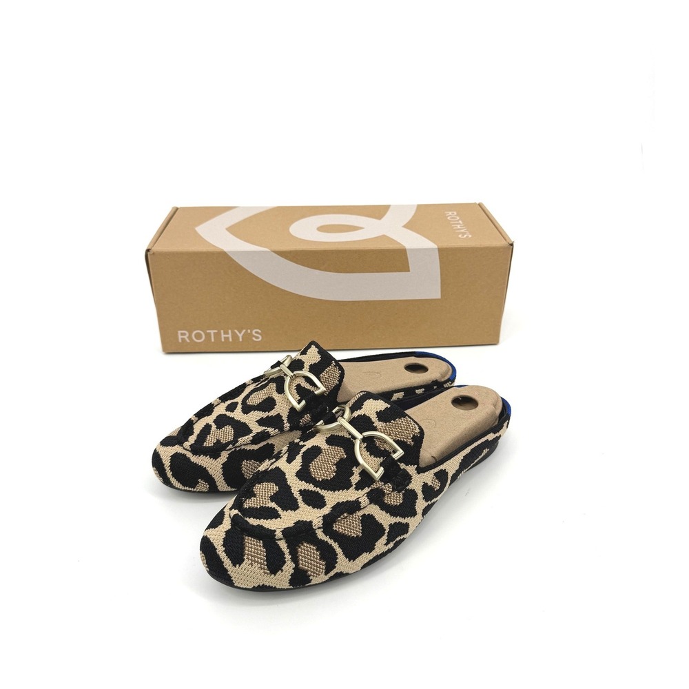 NEW Rothy's The Double Bit Loafer Mule Desert Cat Leopard Print Shoe 6.5 Slip On